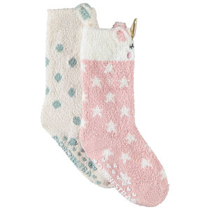 Lot de 2 paires de chaussettes hautes antidérapantes en sherpa pour fille 