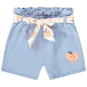 Short en twill délavé avec ceinture et broderie pour bébé fille 