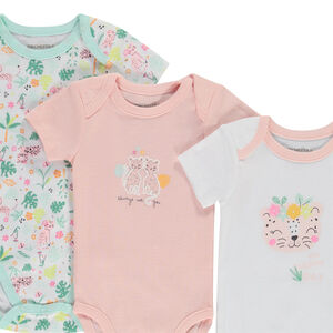 Lot de 7 bodies manches courtes motifs félin pour bébé fille 