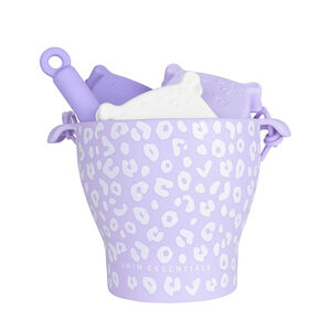 Seau de plage avec pelle et 3 moules en silicone Léopard lilas 