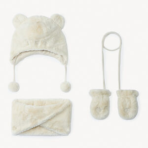 Set bonnet + snood + moufles en sherpa pour bébé fille 