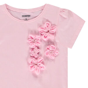 T-shirt manches courtes à fleurs 3D pour fille 