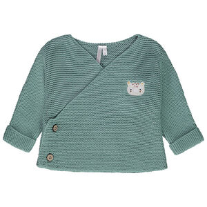 Gilet en tricot point mousse effet cache-coeur avec tigre brodé pour bébé garçon 