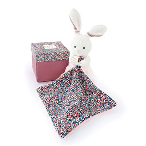 Doudou Boh'aime lapin blanc avec mouchoir imprimé 