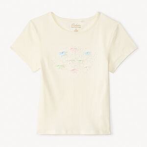 T-shirt manches courtes strass et fleurs 3D pour fille 