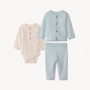 Ensemble pantalon + body et veste nid d'abeille pour bébé garçon 
