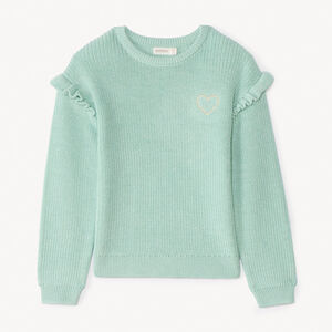 Pull en tricot perlé uni brodé cœur pour fille 