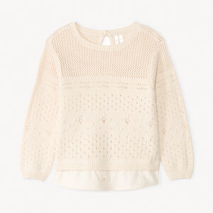 Pull manches longues uni en tricot fantaisie pour bébé fille  