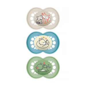 Lot de 3 sucettes silicone Original & Nuit 18M+ Animaux bleu 