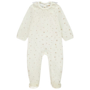 Dors-bien en velours imprimé reines et col en tulle pour bébé fille avec ouvertures différentes selon l'âge 