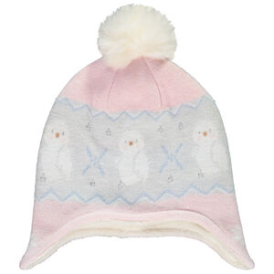 Bonnet en tricot motifs chouette pour bébé fille 
