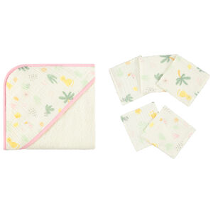 Set de bain avec 5 lingettes imprimé jungle pour bébé fille 