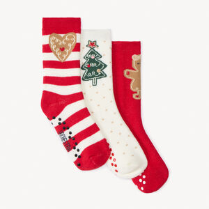 Lot de 3 paires de chaussettes hautes de Noël antidérapantes pour bébé fille 
