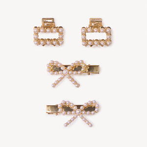 Lot de 2 barrettes nœud + 2 pinces en perles pour fille 
