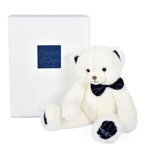 Peluche ours Preppy chic 30 cm - Ivoire 