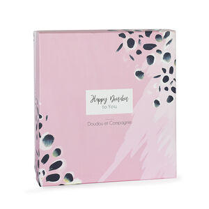 Doudou plat lapin Happy Blush rose avec pompon 25 cm  