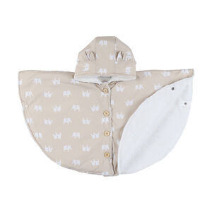 Poncho ludique déperlant imprimé éléphants beige 