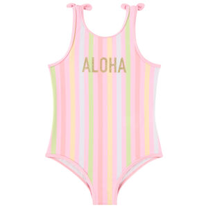 Maillot de bain 1 pièce à rayures et nœuds fantaisie pour fille  