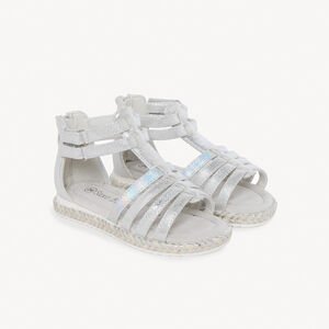 Sandales argentées texturées à zip + double velcros pour fille 