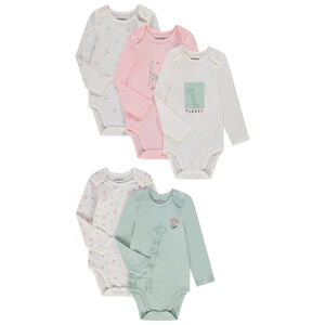 Lot de 5 bodies manches longues pour bébé fille avec ouvertures différentes selon l'âge 