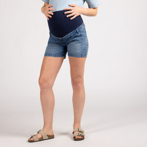 Short de grossesse en jean effet used avec bandeau haut 