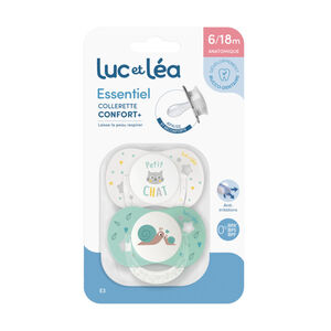 Lot de 2 sucettes silicone Essentiel 6-18M chat/escargots 