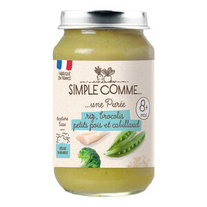 Petit pot riz, brocolis, petits pois et cabillaud bio 200 g 