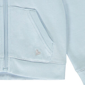 Gilet uni avec capuches et poche + cœur brodé pour fille 