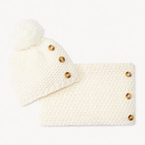 Set bonnet + snood en tricot point de blé et lurex pour fille 
