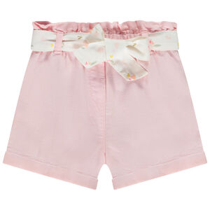 Short en toile armurée avec ceinture à nouer pour bébé fille 