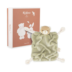 Doudou plat carré ours vert 
