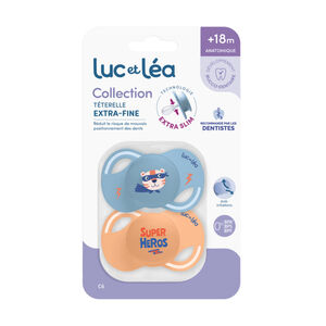 Lot de 2 sucettes silicone Extra-fines 18M+ super-héros 