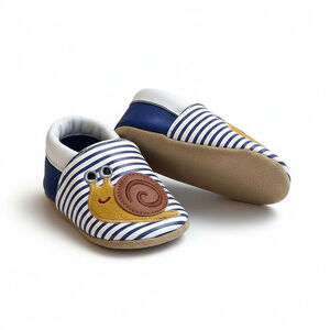 Chaussons bébé en cuir 0-6M Pedro l'escargot rayé/bleu 