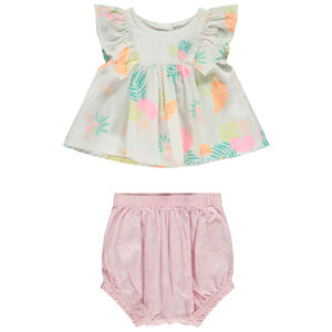 Ensemble 2 pièces tunique imprimée + bloomer rayé pour bébé fille 