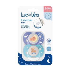 Lot de 2 sucettes silicone Essentiel Nuit 6-18M chat/souris 
