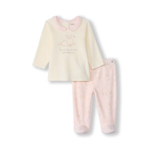 Pyjama 2 pièces lapin en velours pour bébé fille avec finitions différentes selon l'âge  