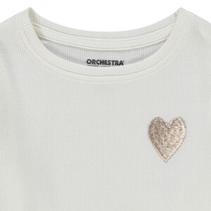 T-shirt manches longues côtelé broderie cœur pour fille 