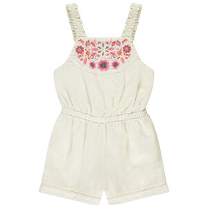 Combishort à broderies florales et bretelles élastiques pour fille 