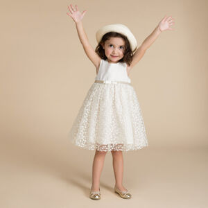 Robe de cérémonie bi-matière à dos ajouré cœur pour bébé fille 