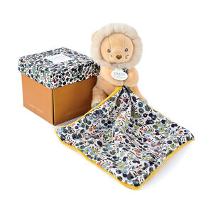 Doudou Boh'aime lion jaune avec mouchoir imprimé 