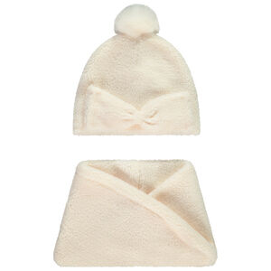 Ensemble Snood en sherpa + bonnet avec pompon pour bébé fille 