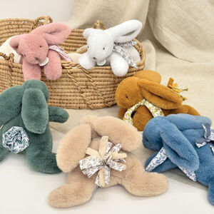 Peluche doudou Lapin 25 cm rose poudré 