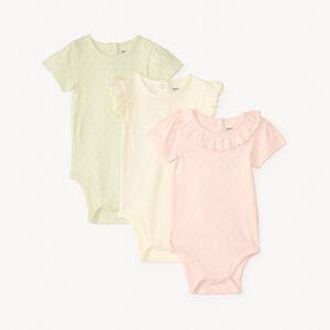 Lot de 3 bodies manches courtes en maille pointel pour bébé fille 
