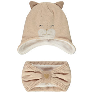 Ensemble en tricot bonnet + snood pour bébé fille  