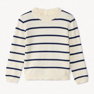 Pull en tricot à rayures et col popeline volantée pour fille  
