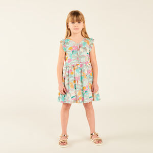 Robe manches volantées en voile imprimé tropical pour fille 