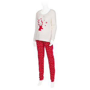 Pyjama de grossesse en sherpa et molleton avec élan brodé 