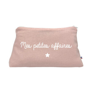 Trousse de toilette en lin "Mes petites affaires" - Rose 