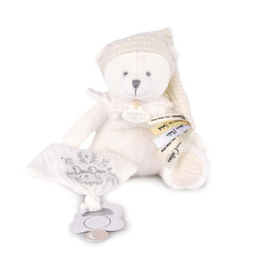 Doudou pantin ours blanc attache-sucette anniversaire 25 ans 