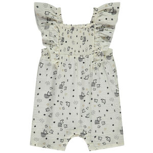 Combinaison longue imprimée fantaisie oiseaux all-over pour bébé fille 